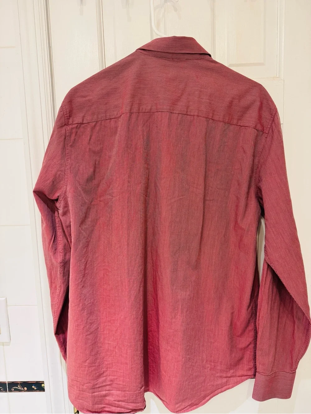 Armani Collezioni Men’s Red Micro Stripe Cotton Button Down Shirt Designer